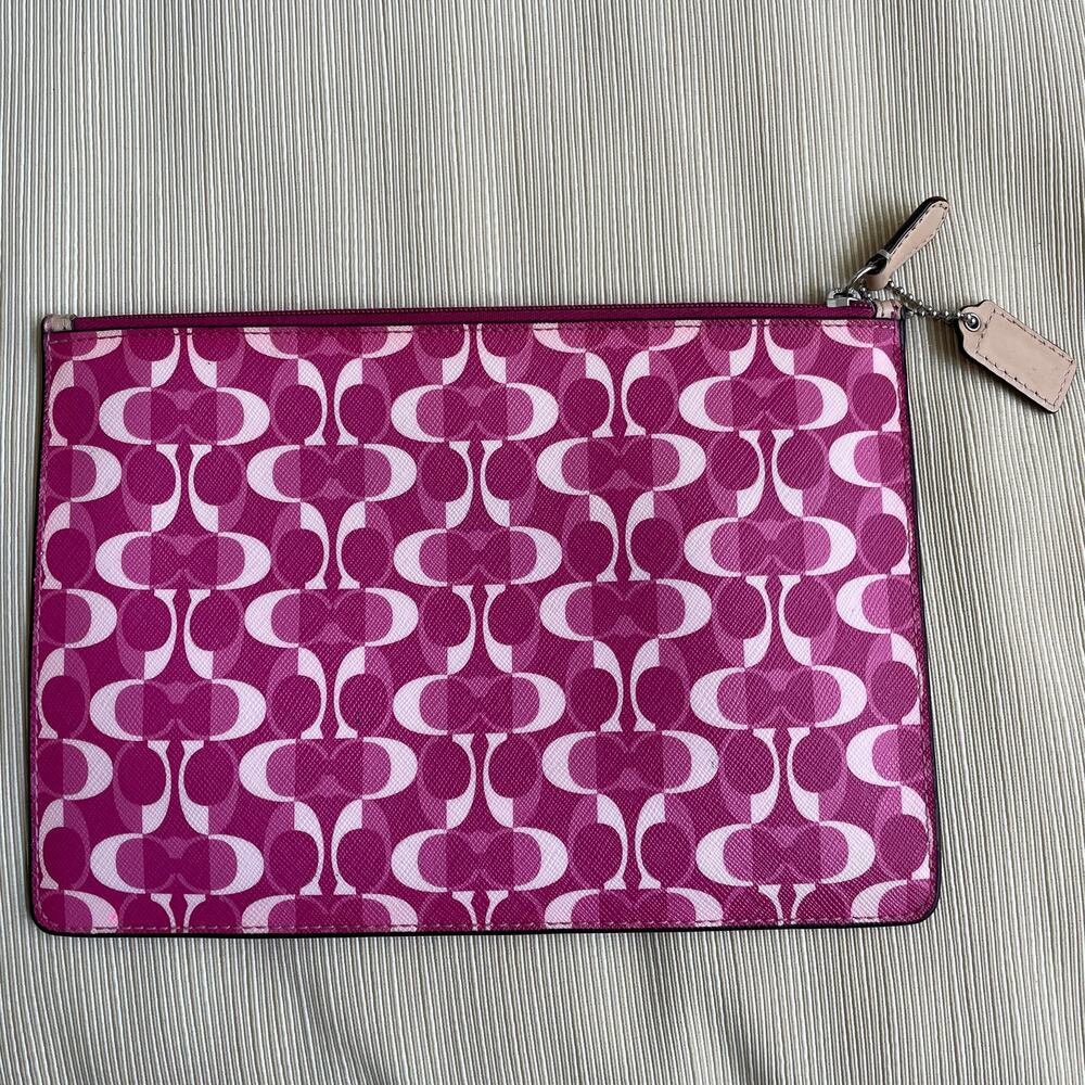 Coach Peyton Signature Pouch Wallet Set | Pink Blue Black 3pc - Picture 9 of 14